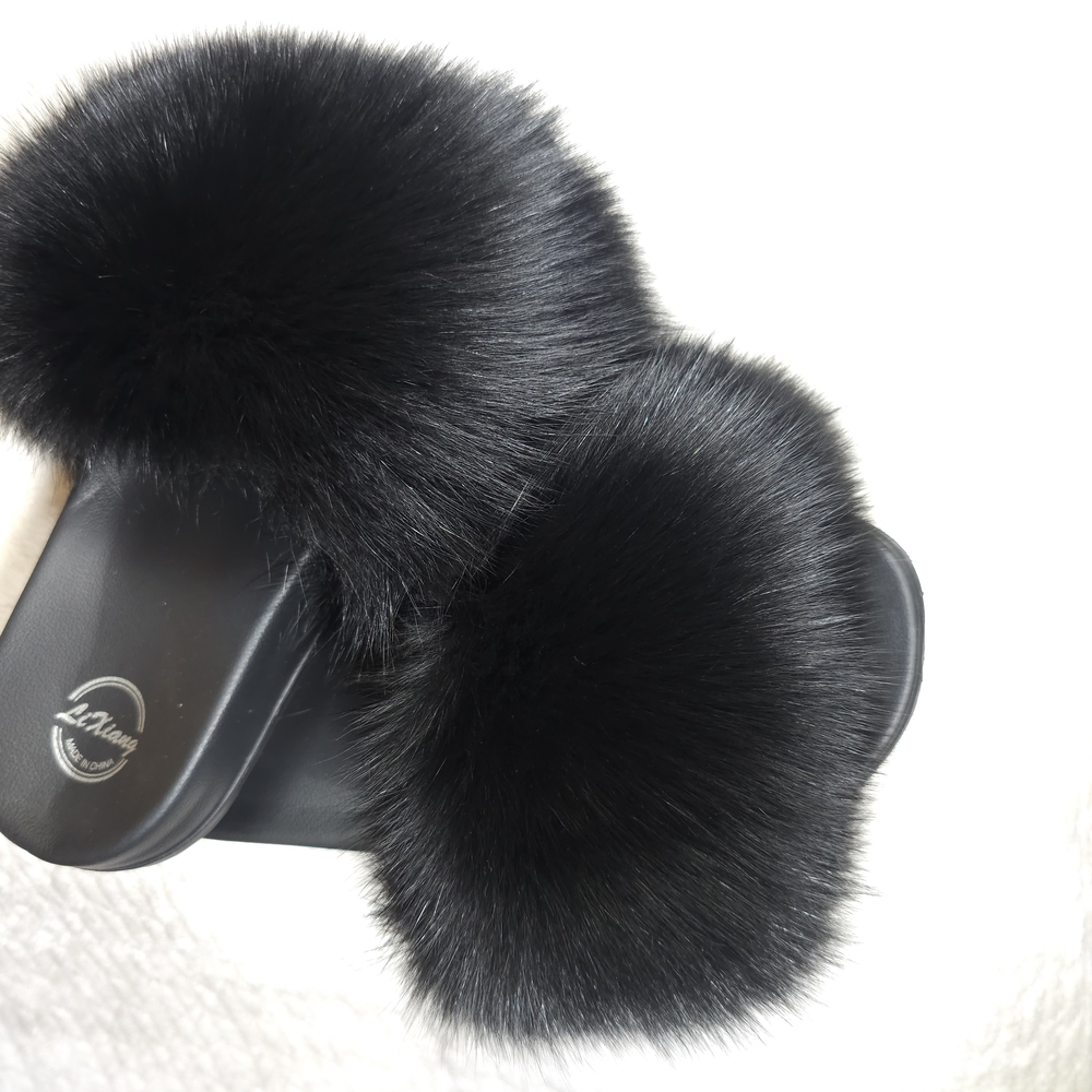 REAL Black Fox Fur Slides